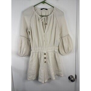 ZARA RUSTIC SHORT MINI JUMPSUIT PLAYSUIT ONE-PIECE WITH LACE TRIMS SMALL